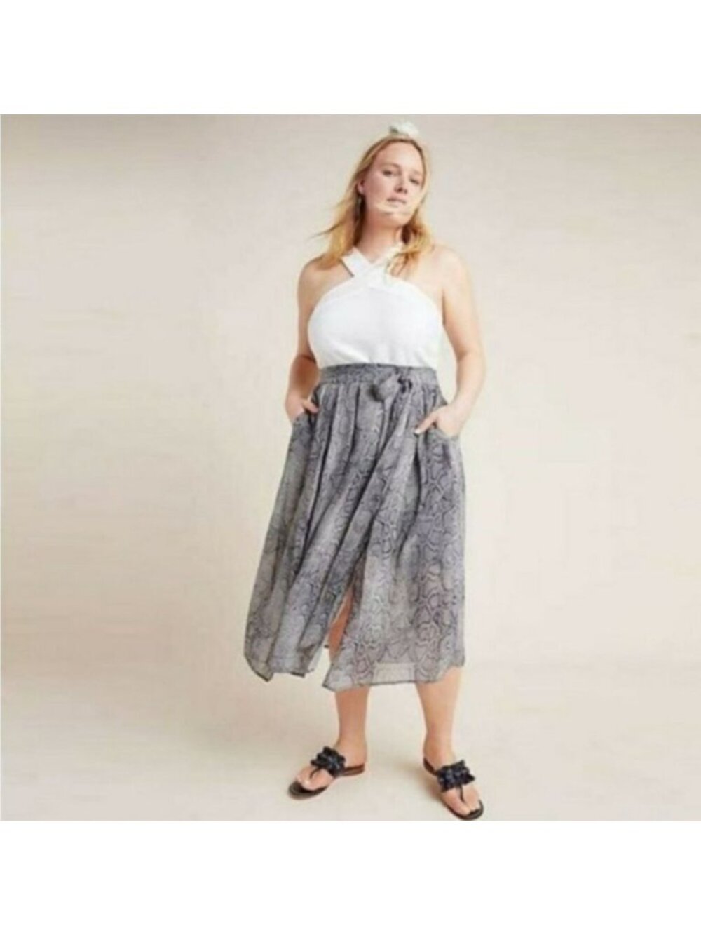 Maeve Flowy Snakeskin Print Skirt